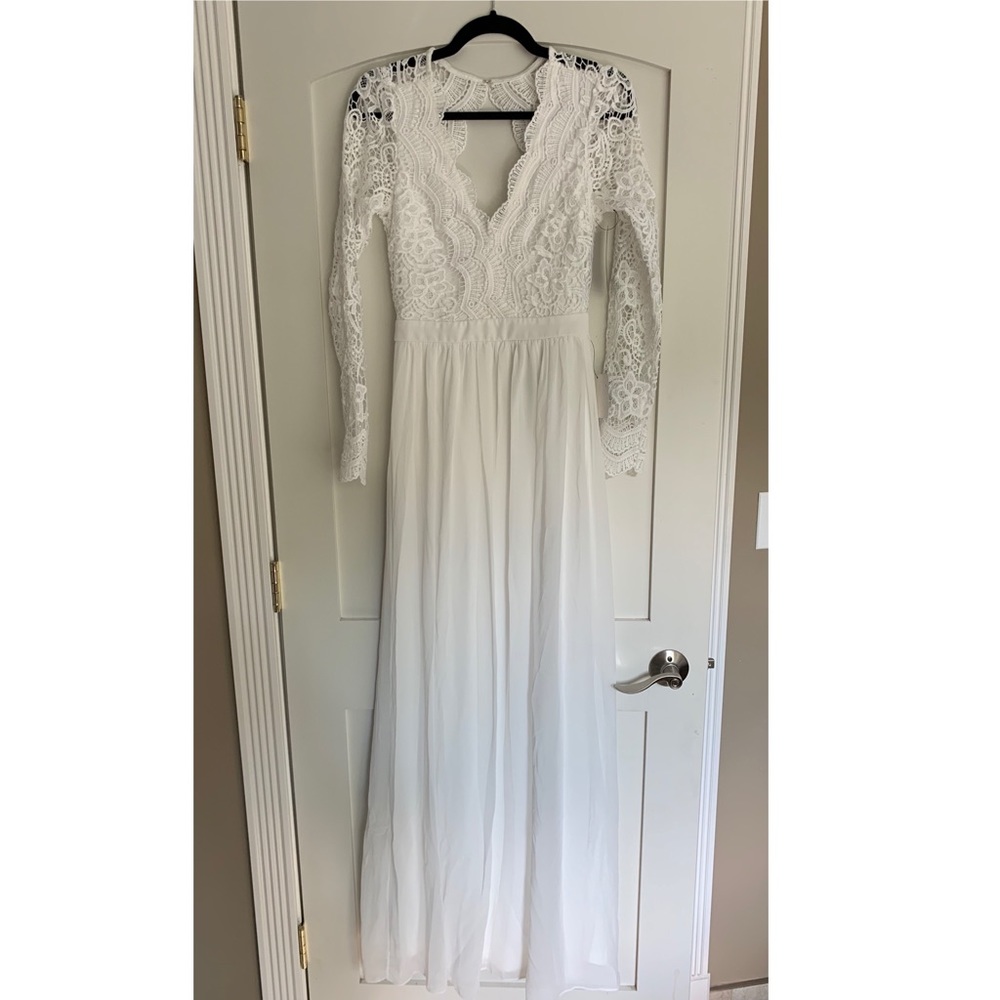 Awaken My Love White Long Sleeve Lace Maxi Dress